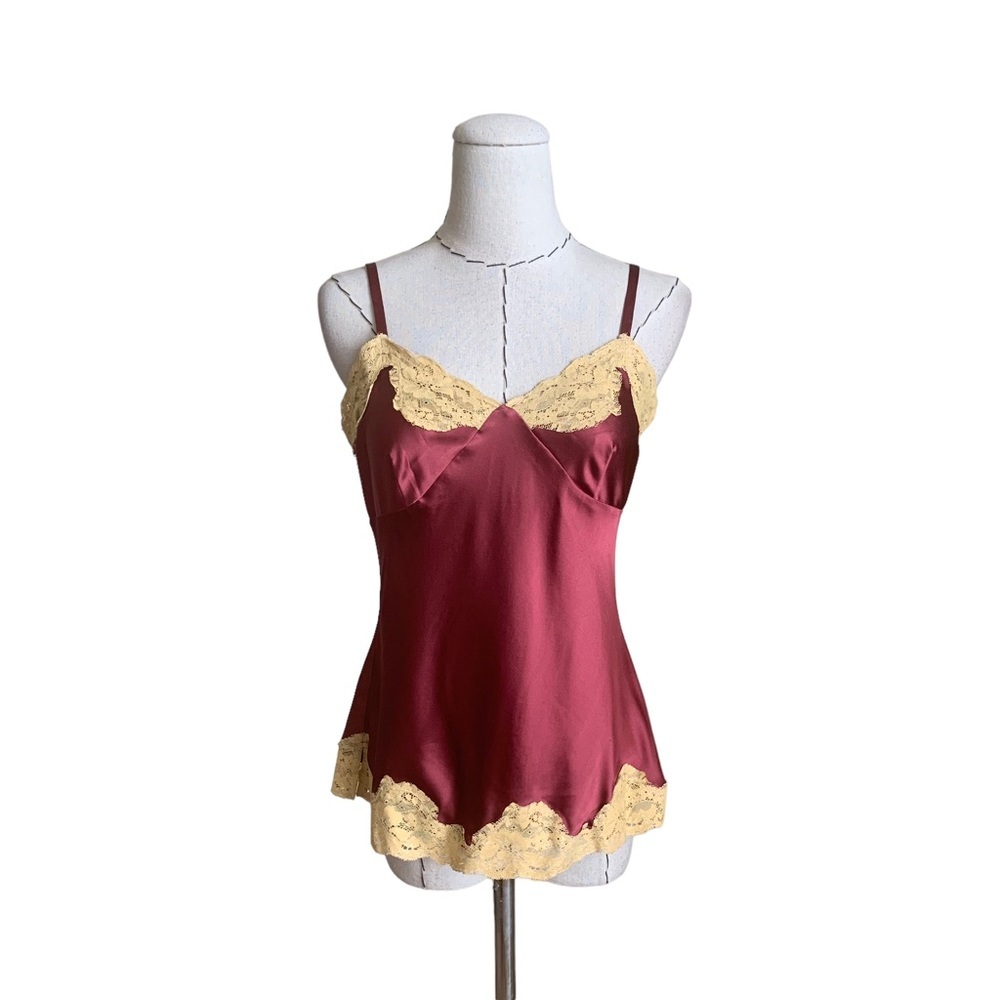 Vintage Y2K EXPRESS DESIGN STUDIO Burgundy Red Silk Lace Cami Camisole Top